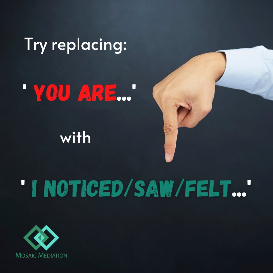 Starting a sentence with 'You are...' (unless followed by a true and kind compliment) is likely to escalate a tricky situation.

People don't like to be told who they are.

If you talk about your experience of their #behaviour, the reaction = less negative.

#wednesdaythoughts