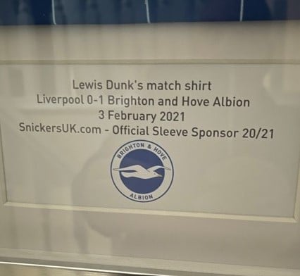 SnickersUKcom's tweet photo. Thanks to @OfficialBHAFC & @lewisdunk for the match day shirt worn during the 1-0 win at Anfield. A great time to be a sponsor of the club! #BHAFC #SnickersUK #shirtsponsor #PremierLeague https://t.co/rMDmI3kzXx