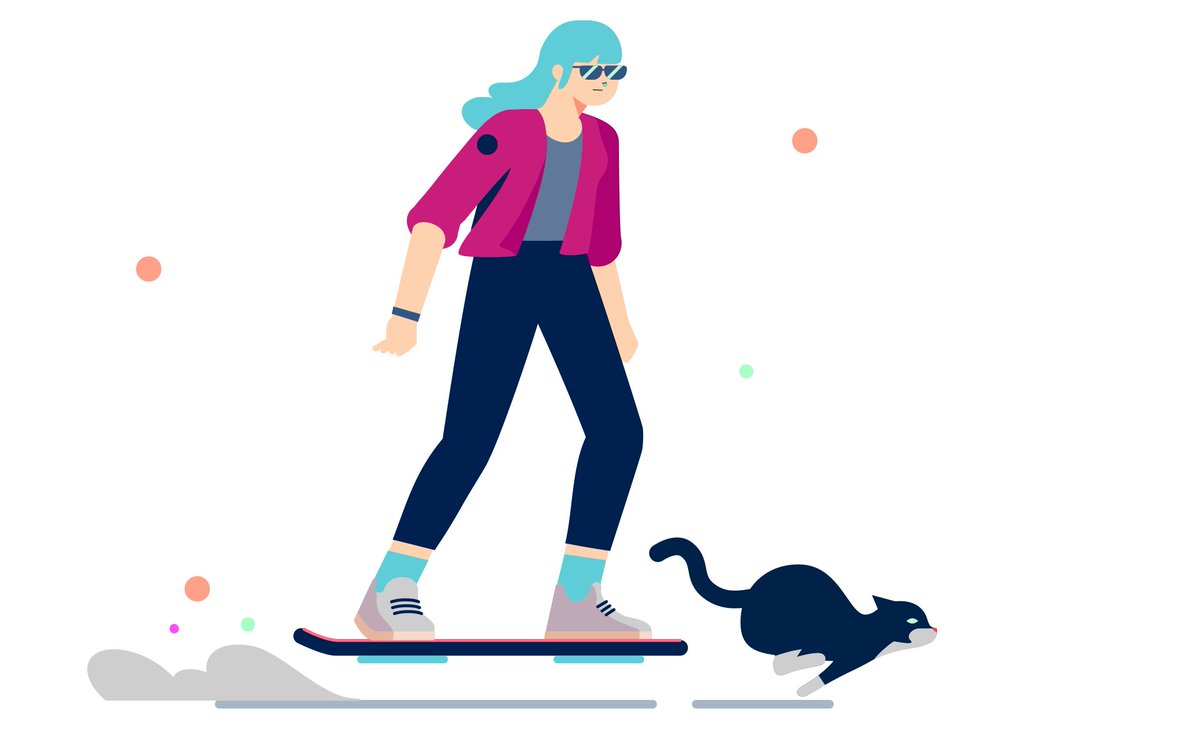 Hoverboarder and the cat. Hoping to animate this as well.