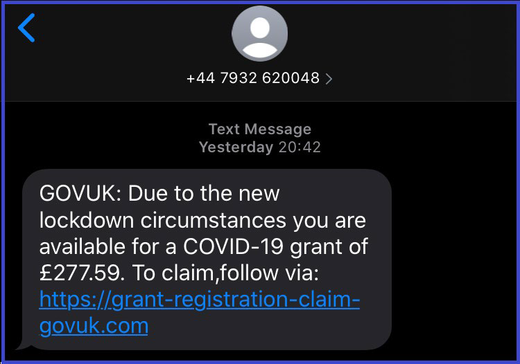 SheffCouncil's tweet photo. ⚠️NEW SCAM ALERT ⚠️ We've been made aware of a new Covid scam where people are being sent a text message that says they're able to apply for a COVID-19 grant worth £277.59. See example below 👇 

If you receive this message, please DO NOT click on the link - it's a SCAM! https://t.co/TOMDKTwjWO