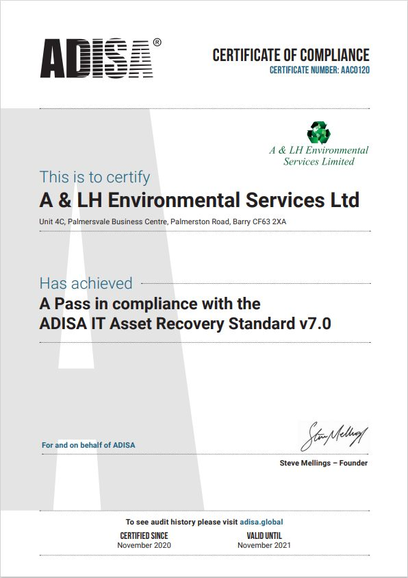 ALHEnvironment1's tweet photo. We are now accredited by ADISA (Asset Disposal &amp; Information Security Alliance)! Months of hard work we received this certificate. This accreditation cements our dedication to the safe handling and of your data. For any information on how we can help you please drop us a message. https://t.co/UO6XsiWcOr