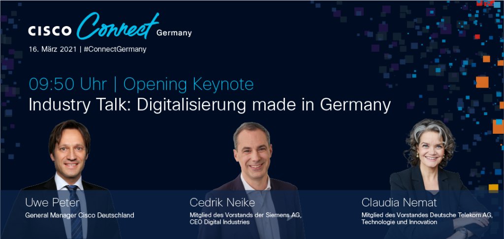 Cisco_Germany's tweet photo. Let's talk Industry! Jetzt anmelden und bei der Cisco Connect Germany Lösungen für den Wirtschaftsstandort Deutschland kennenlernen. Im Gespräch @claudianemat, @NeikeCedrik, @UwePeterCisco: https://t.co/XtkvDMC1o6
#ConnectGermany https://t.co/PoJ3inmLy2