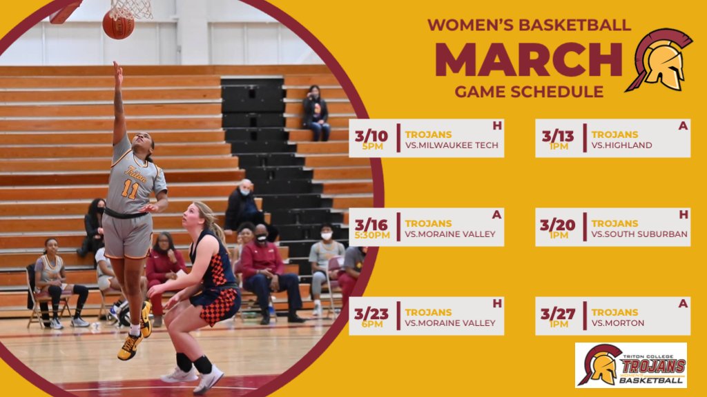 Triton College Women's Basketball (@tritonwbb) on Twitter photo Happy for the players at <a href="/MVCCWBB/">Moraine Valley Women’s Basketball</a> as they get a chance to play actual games. So we've added a couple of bonus games for the month of March against Moraine. However, we are enjoying our planned bye week of no games as we recharge the batteries for the stretch run! Happy for the players at <a href="/MVCCWBB/">Moraine Valley Women’s Basketball</a> as they get a chance to play actual games. So we've added a couple of bonus games for the month of March against Moraine. However, we are enjoying our planned bye week of no games as we recharge the batteries for the stretch run!