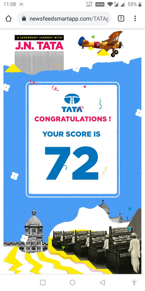 JseYtak's tweet photo. I just scored 72 points on the legendary journey with #JNTata. Join me in collecting souvenirs from Jamsetji’s world travels in honour of his 182nd birthday. #LegendLivesOn https://t.co/2euLv1Ym0m
@TataCompanies https://t.co/wUgS1YX2BY