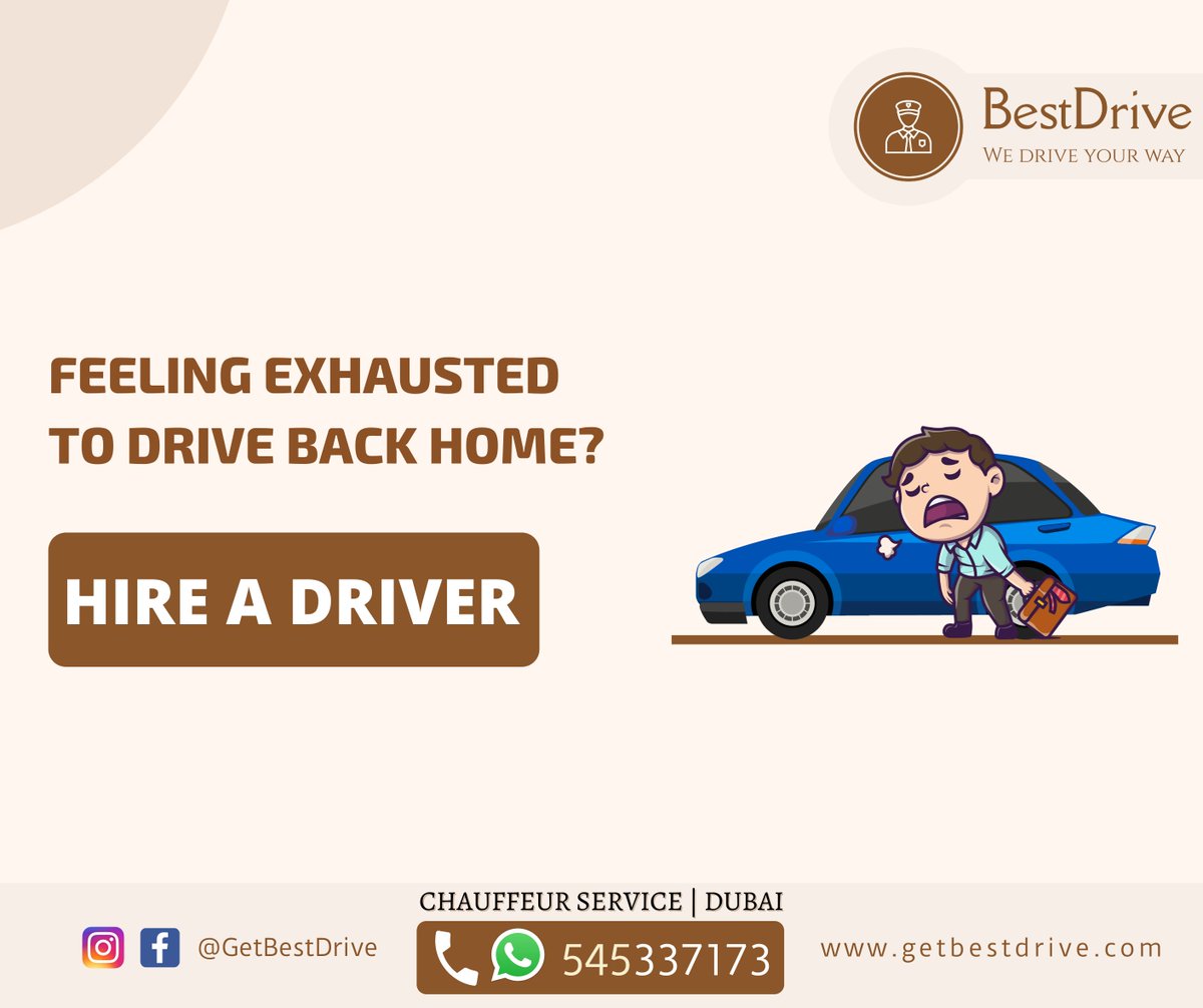 GetBestDrive's tweet photo. Take your hands off the steering and give a break to driving.⠀
Let us drive you wherever you want to go!⠀
Hire a professional driver - https://t.co/GDGSswjj8C⠀
#dubaicars #dubaidrivers #chauffeurservice #dubairoads #dubailife #dubailiving #dubai#uae #getbestdrive https://t.co/SjDoeTZCnx