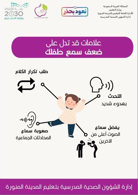 🔹علامات قد تدل على 
ضعف سمع طفلك.

#اليوم_العالمي_للسمع
#تعليم_المدينة_المنورة