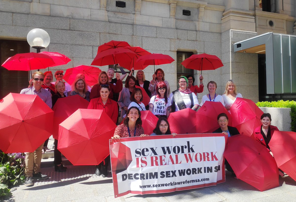 Today we met Members, supporters, workers and allies at Parliament house to acknowledge Sex Worker Rights Day and call once again for the decriminalisation of sex work in South Australia -
@TammyMLC @VickieChapmanMP @NatCookMP @KatrineHildyard  @SIN @WomenLawyersSA