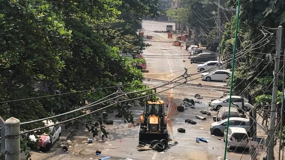 In KyunTaw Street, Sanchaung, Yangon

BBC News confirmed that terrorist police and soldiers has been forcefully dispersed using
bulldozer-car and tear bombs to peaceful people. At least 10 people were arrested.  Around 10:00 AM. 

#Mar3Coup
#WhatsHappeningInMaynmar