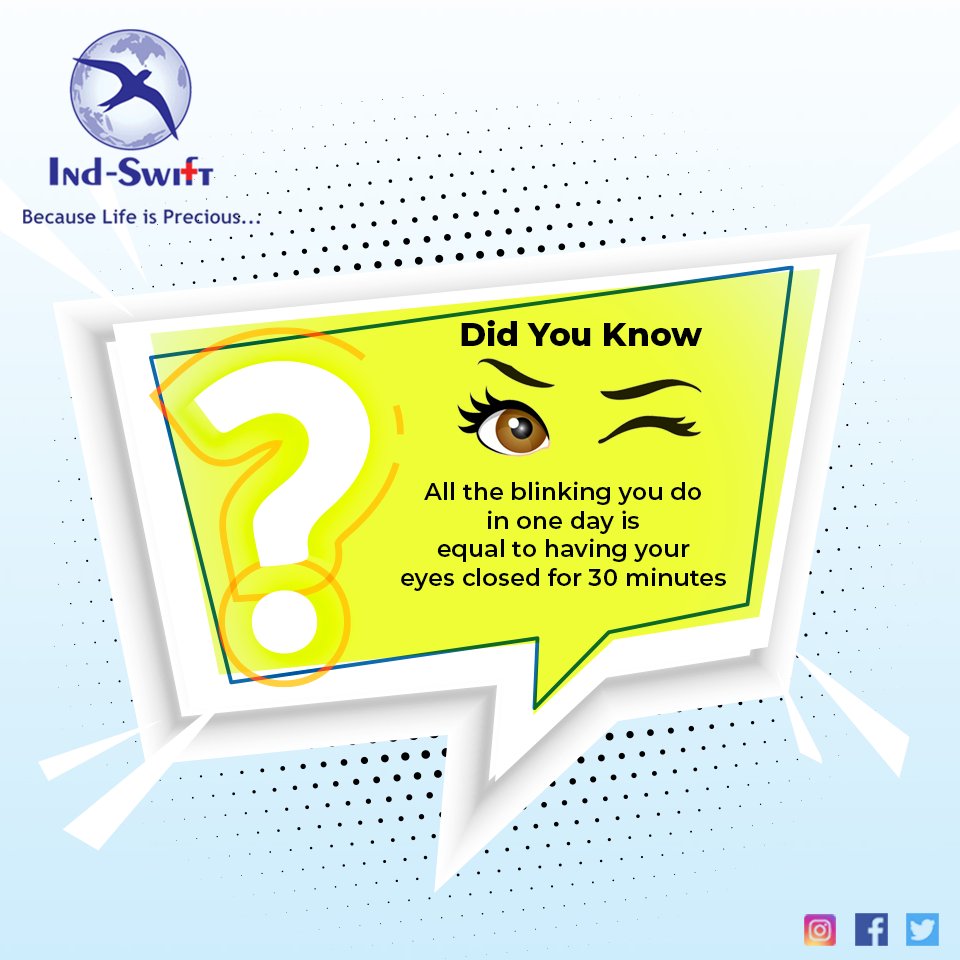 indswiftchd's tweet photo. #DidYouKnow All the blinking you do in one day is equal to having your eyes closed for 30 minutes
#IndSwiftGroup https://t.co/ka7COnvsL7
