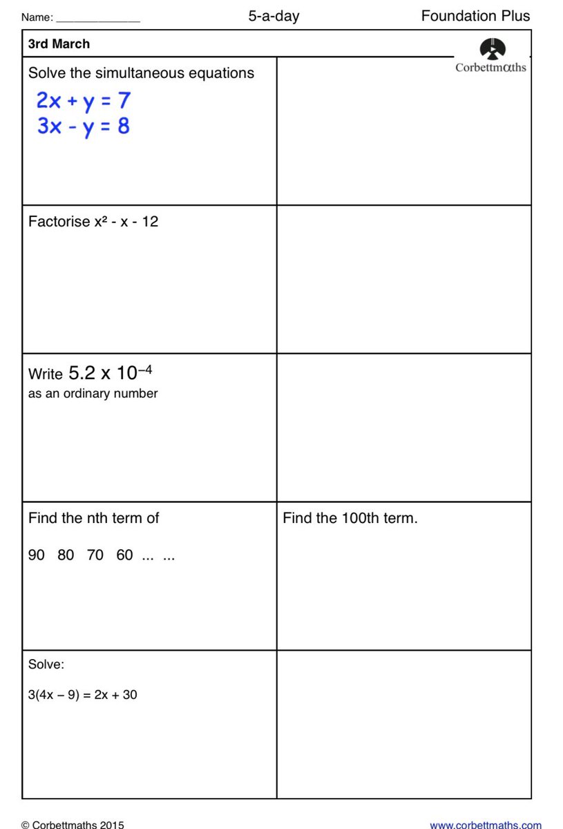 Corbettmaths's tweet photo. Studying for Higher GCSE Maths? Try today's Foundation Plus, Higher &amp; challenging Higher Plus #maths5aday answers: https://t.co/YFH42YTcTV https://t.co/GjKtsUFHVb