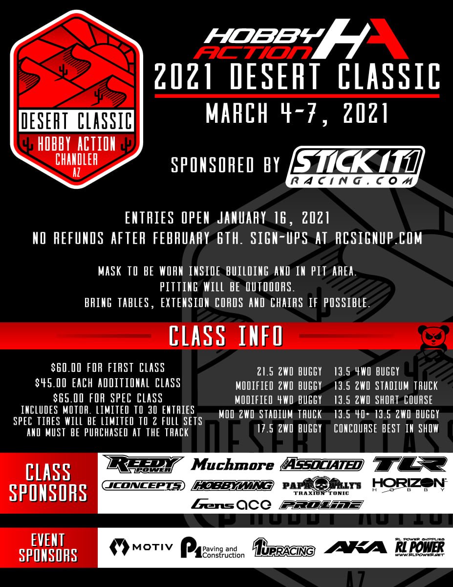 📢#GensAce will be a class sponsor at 2021 Desert Classic (Hobby Action RC Raceway) from March 4 to 7th. 
🔋Our 5500mAh 2S2P HardCase HV Shorty Lipo will be the prizes of the winners. 
USA: bit.ly/3e4jn8Y
EU:   bit.ly/2ObSFAd
😉We're here waiting for you~