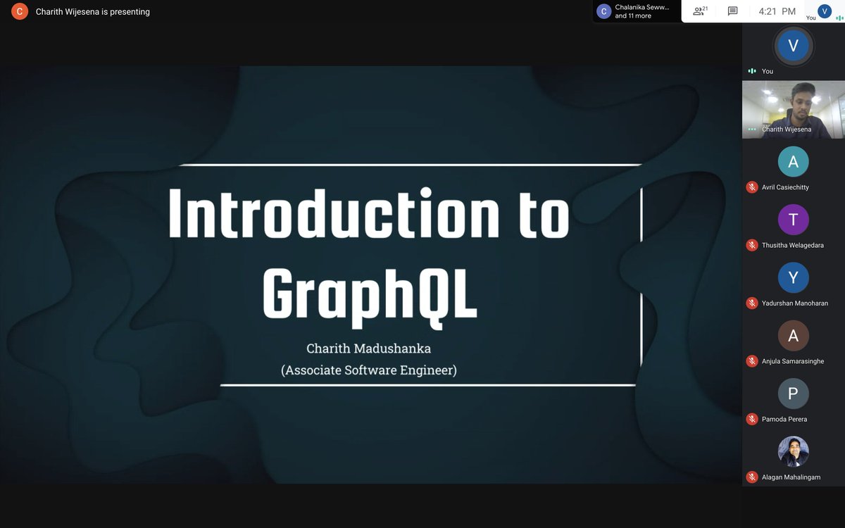 rootcode_io's tweet photo. During our monthly knowledge sharing session "Knowledge Cafe" Charith Madushanka from our Engineering team spoke about "Introduction to GraphQL".
.
#rootcoders #lifeatrootcode #knowledgecafe https://t.co/cPXhA0nxv8