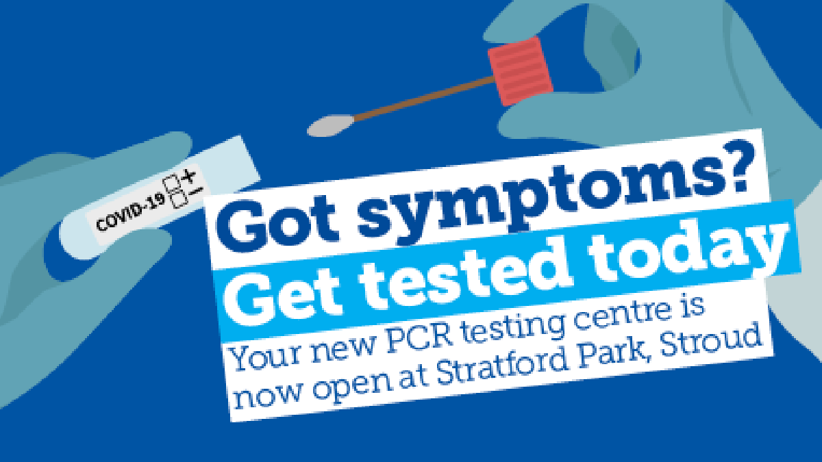 GlosCC's tweet photo. A new PCR testing site is now open at 📍Stratford Park Leisure Centre, Stroud, GL5 4AF📍  

Got Covid-19 symptoms? Get tested today!

The site is open 8am - 8pm, and you can book an appointment online at https://t.co/OjWp04aosH (or call 119 if you don't have internet access). https://t.co/uZ16KKcvEj