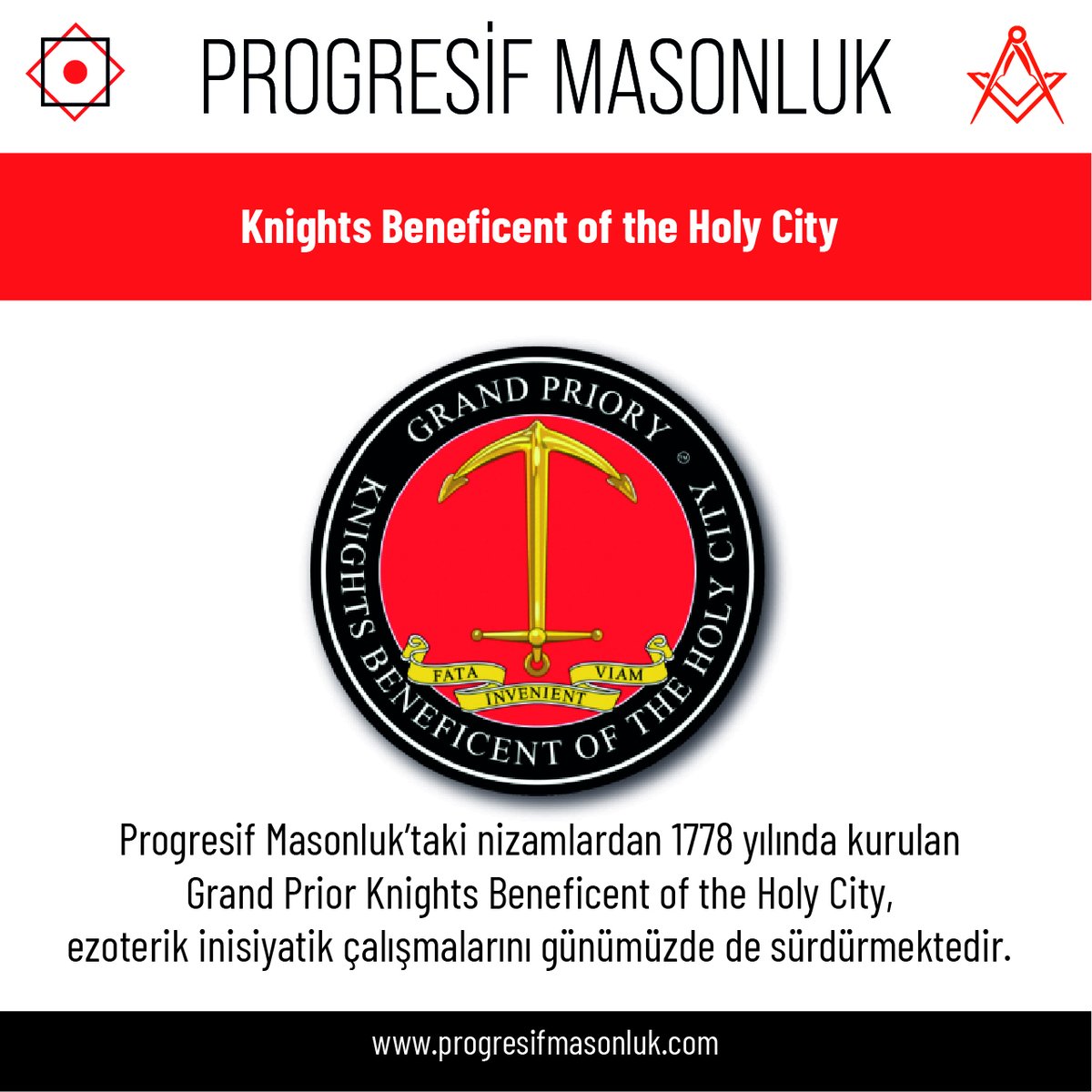 ProgresifMason's tweet image. Progresif Masonluk’taki nizamlar: Grand Prior Knights Beneficent of the Holy City 1778 yılında kurulan Grand Prior Knights Beneficent of the Holy City, ezoterik inisiyatik çalışmalarını günümüzde de sürdürmektedir. #ProgresifMasonluk #ProgresifNizamlar #HürveKabulEdilmişMasonlar