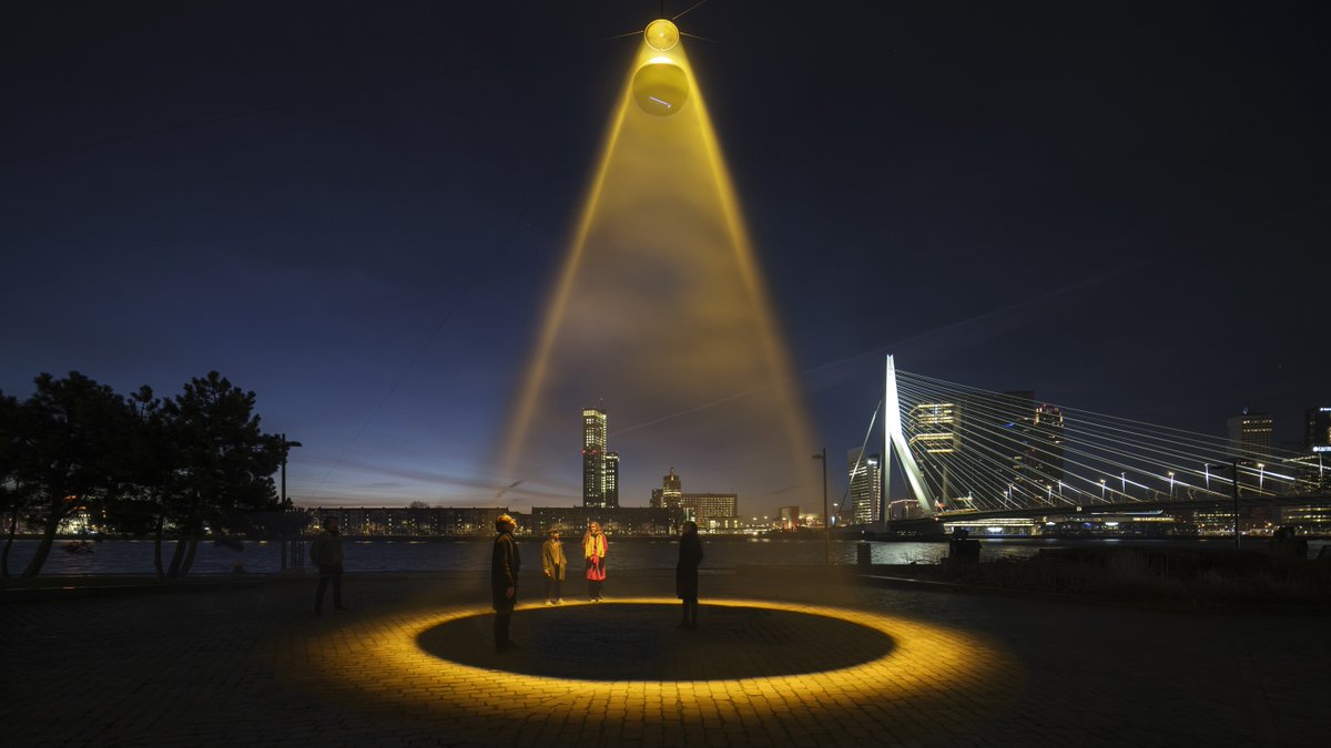 Publisophy's tweet photo. And there was light. Studio Roosegaarde launched the first #UrbanSun in #Rotterdam Inspired by the light of the sun, and backed by scientific research that a new far-UVC can safely sanitize viruses. It cleans public spaces of coronavirus for better human gatherings. #innovation https://t.co/PpPgw5U4DF