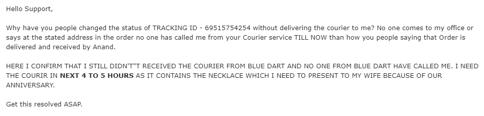 Alex_iGex's tweet photo. @BlueDartCares @BlueDart_ Need a very quick action! 

#complaint #NotAGoodService #NotHappy https://t.co/WEQabScEOg