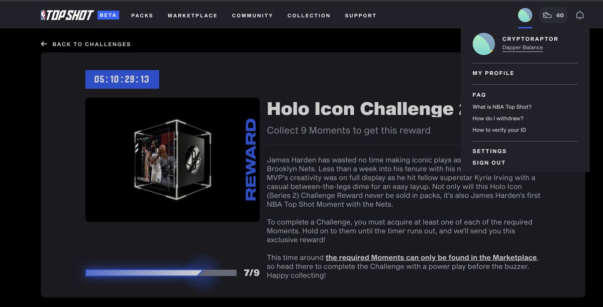 Crypto_Raptor_'s tweet photo. All in on  @nba_topshot  7/9 to get my Harden Holo Icon.  Hopefully this investment pays off 🤑

#NBA #NBATopShot #TopShot 

Thanks @_GregMurray for the analysis https://t.co/hPMnccmhob