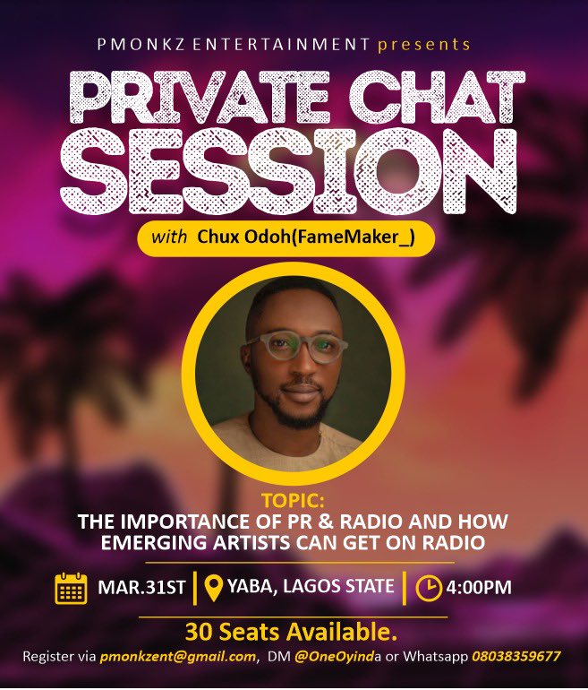 Come and listen to me and four other interesting panelists on March 31st.

Register To Attend!

#PrivateChatSessionWithOyinda 
#PCSWO