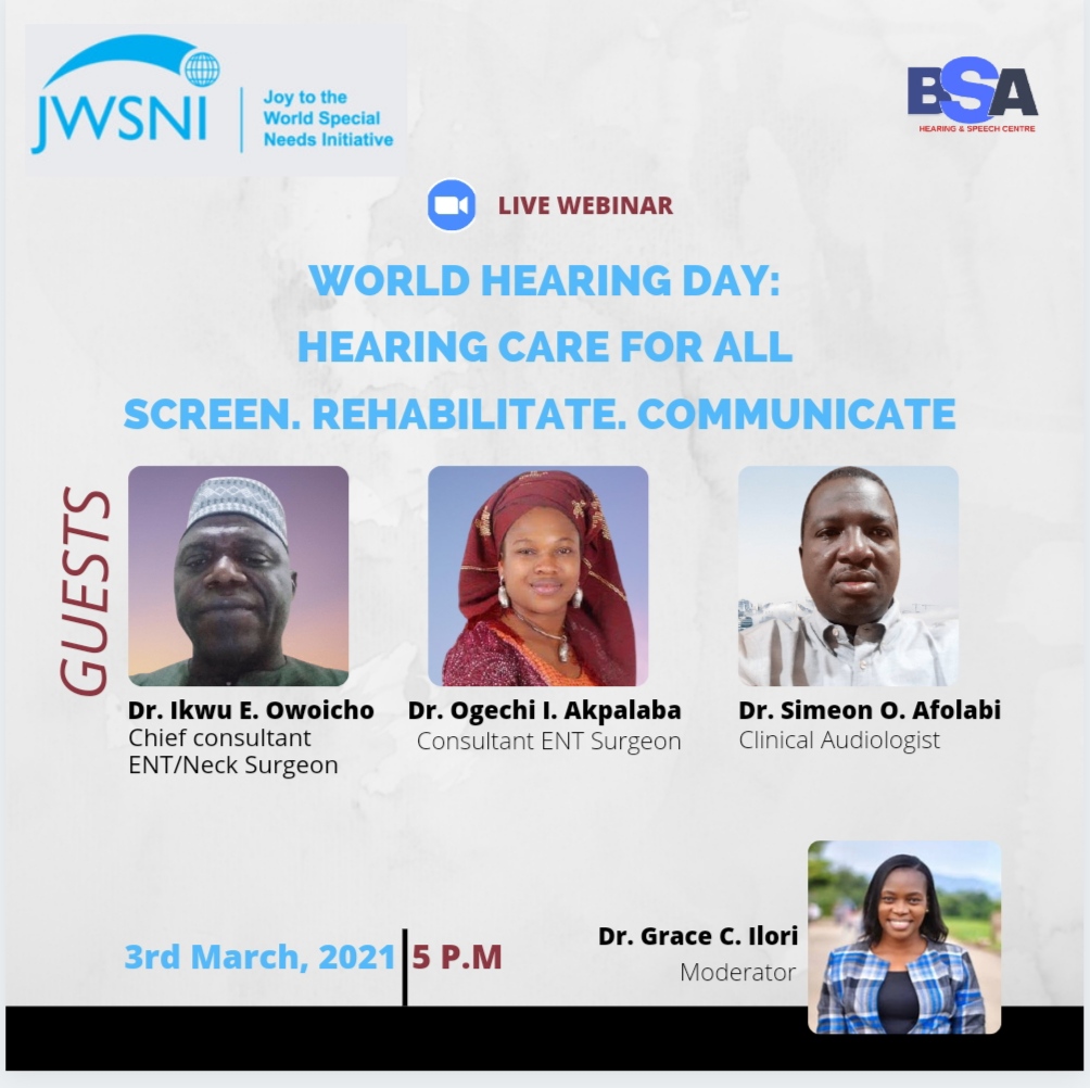 ... and it's World Hearing Day!
Join us today to discuss about our hearing.
Date: Wednesday March 3rd, 2021.
Time: 5:00p.m (GMT+1)
Venue: Zoom
Link: us02web.zoom.us/j/88976296243?…
Meeting ID: 88976296243
Passcode: HEARING
#hearathon2021 #worldhearingday #hearingcare #safelistening
