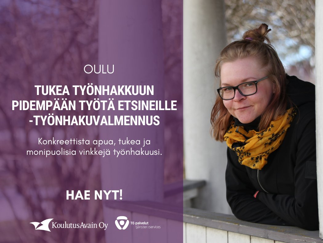 Tarviikko nää apua työnhakkuun? Luodaan yhdessä sinulle sopiva polku ja hankitaan sopivat välineet työelämään.

Ilmoittaudu mukkaan 22.3. Oulussa alkavaan pidempään töitä etsineiden työnhakuvalmennukseemme!

#oulu #pohjoispohjanmaa #työnhaku #työnhakija #valmennus #työtön