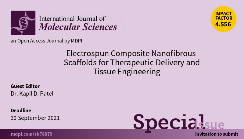 Special issue open! Submit your research research works!
#Electrospinning #TissueEngineering #TherapeuticDelivery #IntJMolSci #MPDI