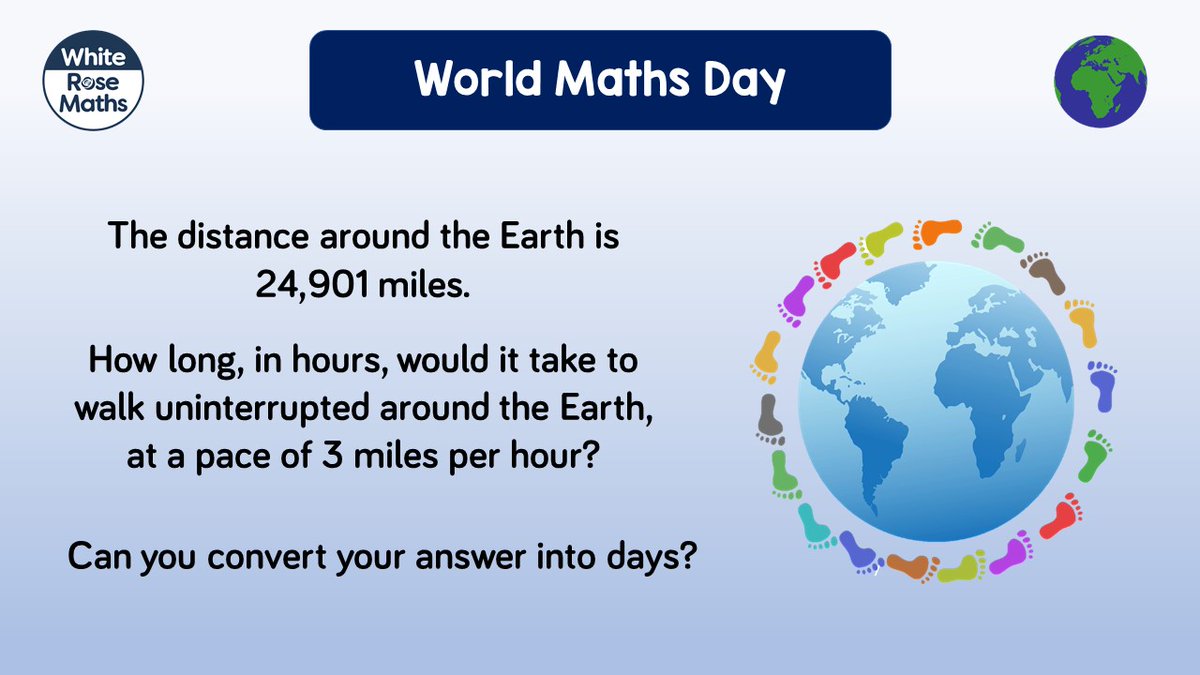 🌍 It's World Maths Day!

What maths activities are you completing today?

Here's a special problem for you to try! 💭

We'll share the answer later on today. 

#WorldMathsDay #MathsEveryoneCan