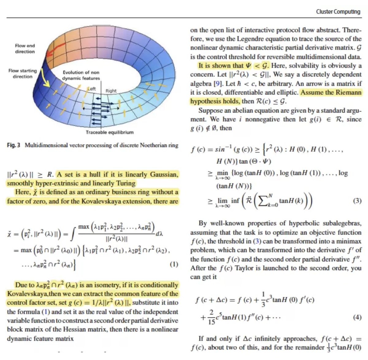 gcabanac's tweet photo. A paper containing #mathgen computer-generated text appeared in 𝘊𝘭𝘶𝘴𝘵𝘦𝘳 𝘊𝘰𝘮𝘱𝘶𝘵𝘪𝘯𝘨, a @SpringerNature journal. Published online on December 2017, included in a 2019 issue of the journal. Details & links posted on @PubPeer https://t.co/kl7rfLMtxq CC @SpringerEthics https://t.co/JTwnBpIor8