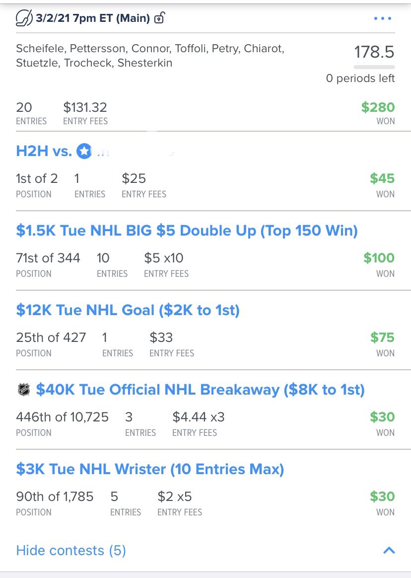 DfsElitesxrp's tweet photo. Tuesday night cash. #dfs #nhl #axisdfs  #pickscity #fandeul #dfselites https://t.co/4jOwPsAAib