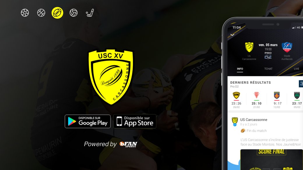[Rejoint la mêlée] 🏉
bFAN Sports est heureux d’accueillir le club de <a href="/USCXV/">‏ْ</a> évoluant en <a href="/rugbyprod2/">Rugby PRO D2</a> ! 
Merci à eux de nous faire confiance pour leur application mobile 📱

👉Application disponible sur Google play et App Store : onelink.to/u2v3up