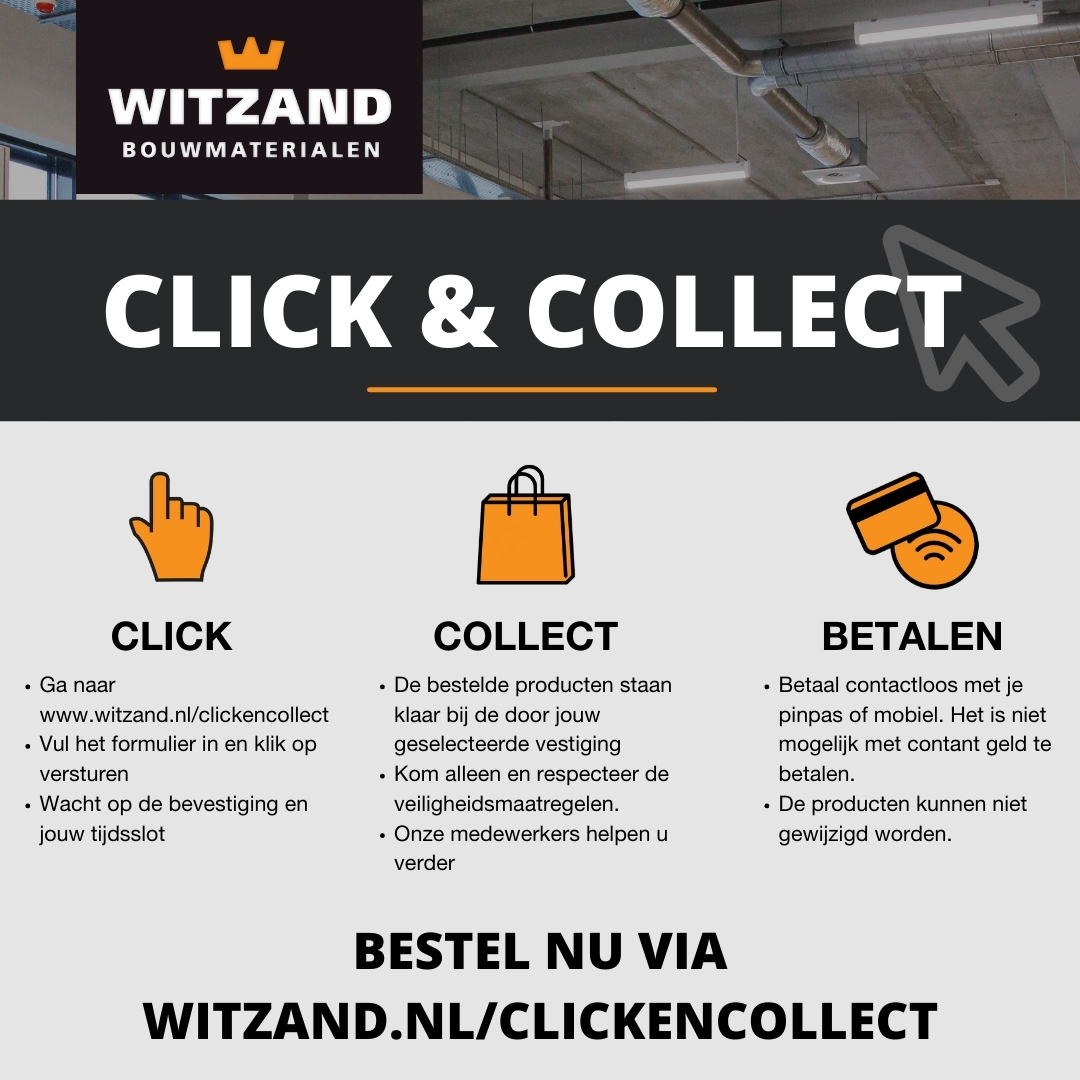𝐀𝐚𝐧 𝐡𝐞𝐭 𝐤𝐥𝐮𝐬𝐬𝐞𝐧 𝐚𝐥𝐬 𝐩𝐚𝐫𝐭𝐢𝐜𝐮𝐥𝐢𝐞𝐫? ⚒️
Witzand introduceert Click &amp; Collect. 
Plaats je bestelling online via de website en haal je bestelling op in de door jou geselecteerde vestiging. Gemakkelijk, veilig en snel!
Voor meer info: witzand.nl/clickencollect