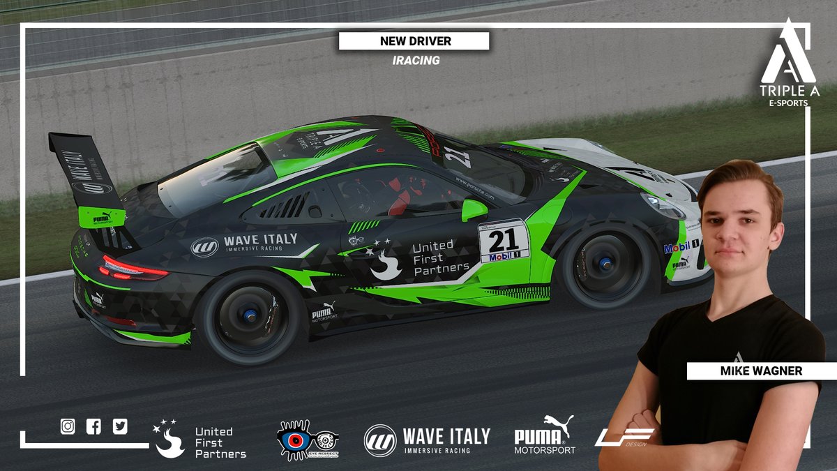 🏁 DRIVER ANNOUNCEMENT 🏁 - Mike Wagner joins Triple A eSports Sim Racing Team. 🇩🇪 19 years old, Iracing #WaveitalyItalia #PUMAMotorsport @EyeRespect #unitedfirstpartners #lfdesign