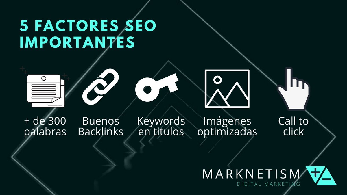 ¿No posicionas tus contenidos😱?
5 #factoresseo importantes para conseguirlo:

📄 Artículos de más de 300 palabras
🔗 Enlaces desde otras páginas
🗝️ Palabras clave en tus encabezados
🖼️ Imágenes optimizadas
🖱️ Títulos que inciten al clic

#seo #marketingdigital #tipsseo