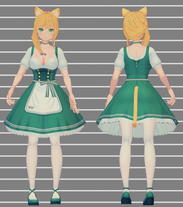 本日の進捗・エレノアさんVRChat調整完了・VRM版調整中VRM版MToonほとんど影調整せずVRoidHubで試したけど、可愛いしこれで良い気がする 