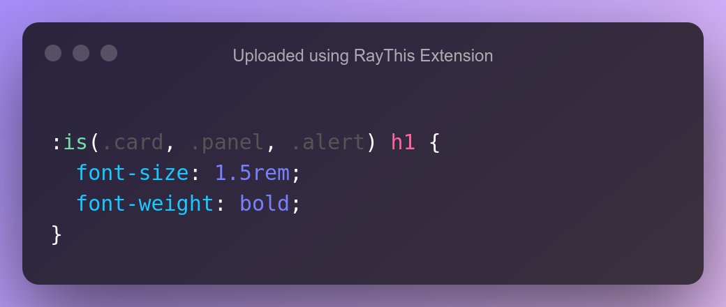 d4nicoder's tweet image. ¿Conoces la pseudoclase de #CSS :is()? Úsala para simplificar tus selectores. Hará tu código más legible y no fallará ante un selector inválido.