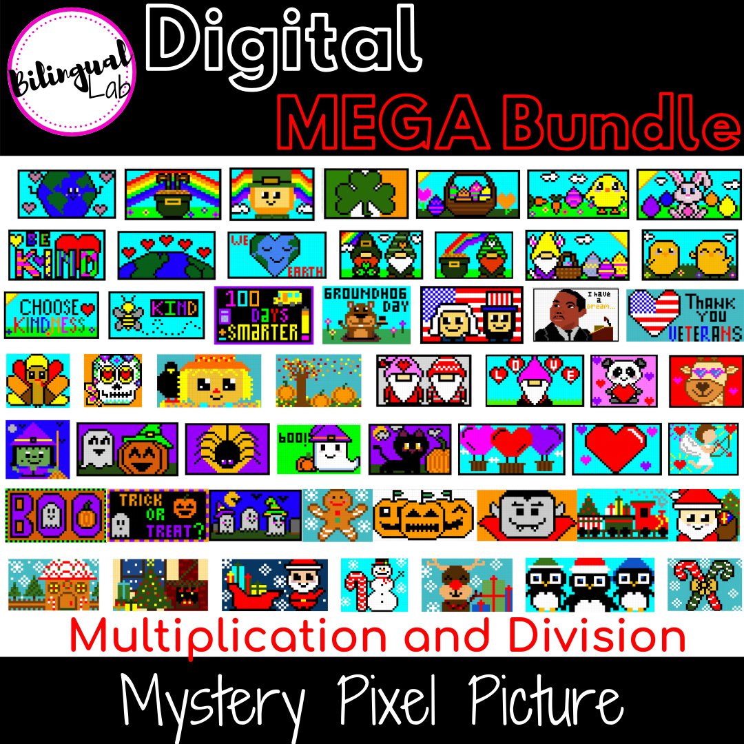 Mystery Pixel Art! The perfect way to have fun while practicing multiplication and division! #teach #teacher #education #teacherspayteachers 

teacherspayteachers.com/Product/MEGA-B…