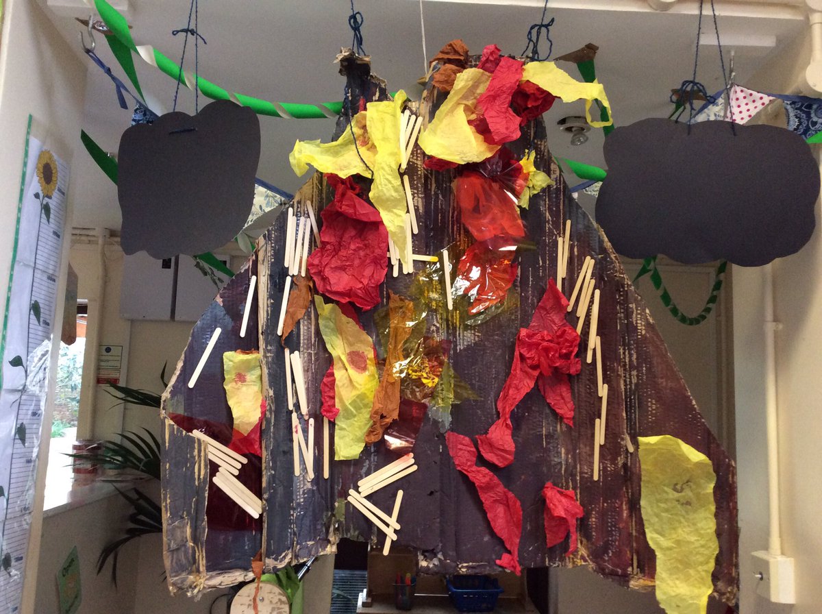 SJTDReception's tweet photo. Reception must brave a trek around this fiery volcano to get the jungle on the other side. The children worked hard to find the right colours for the rock and lava. #dinosaurs @SJTDPrimary https://t.co/dKRG6HU3bY