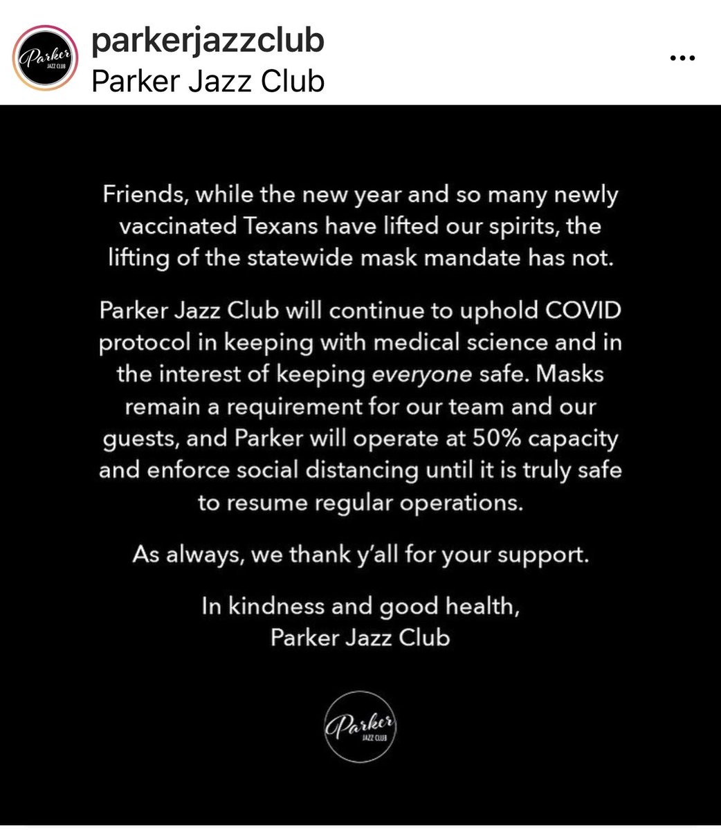 Thank you, <a href="/ParkerJazzClub/">Parker Jazz Club</a>. Stay safe, everyone. #WearAMask