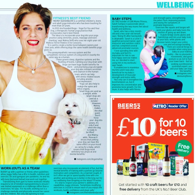 Thank you <a href="/MetroUK/">Metro</a> for a fabulous two page spread on #doga and it’s mental health benefits <a href="/DogaYogamahny/">Doga DOG YOGA</a> . We offer kids doga session &amp; adult online dogayoga.fit