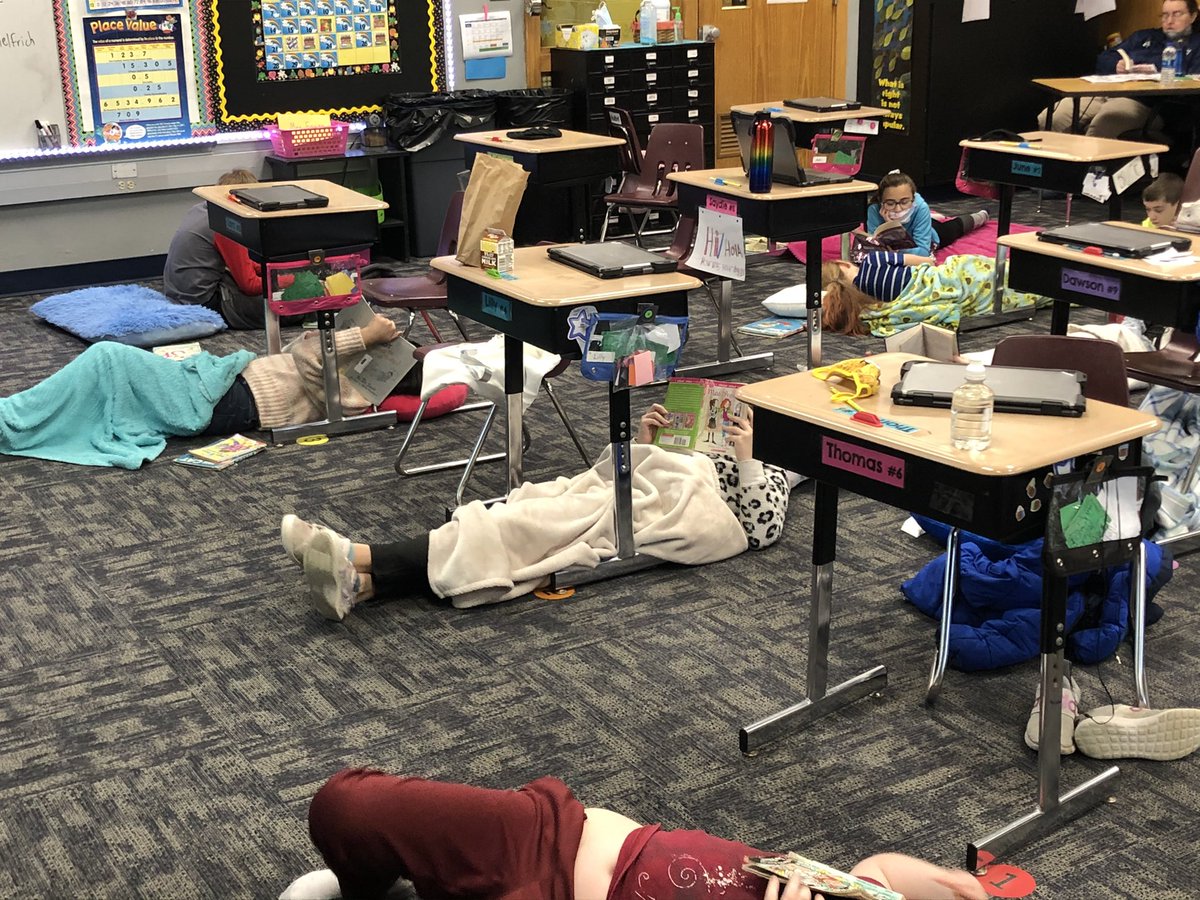 fagan4class's tweet photo. Where did my students go? L👀k closely!! We are wrapped up in our blankets reading of course. ❤️📖 https://t.co/6pKBYbGBZF
