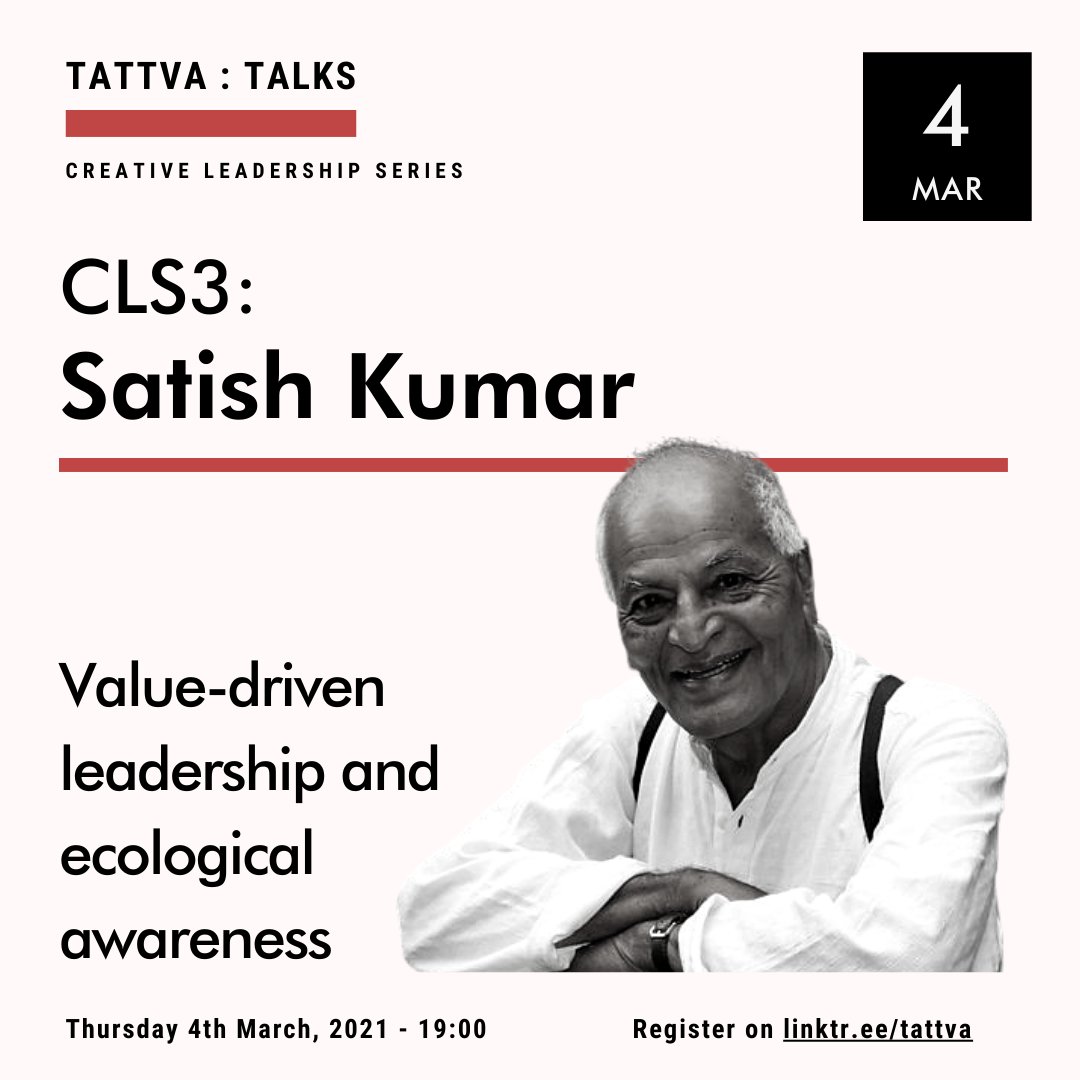 Super excited for our conversation with Satish Kumar as we explore value-driven leadership and ecological awareness. 
@Resurgence_mag <a href="/SchumacherColl/">Schumacher College</a> 
Thursday 4th March at 7pm (GMT) 
Register now: linktr.ee/tattva