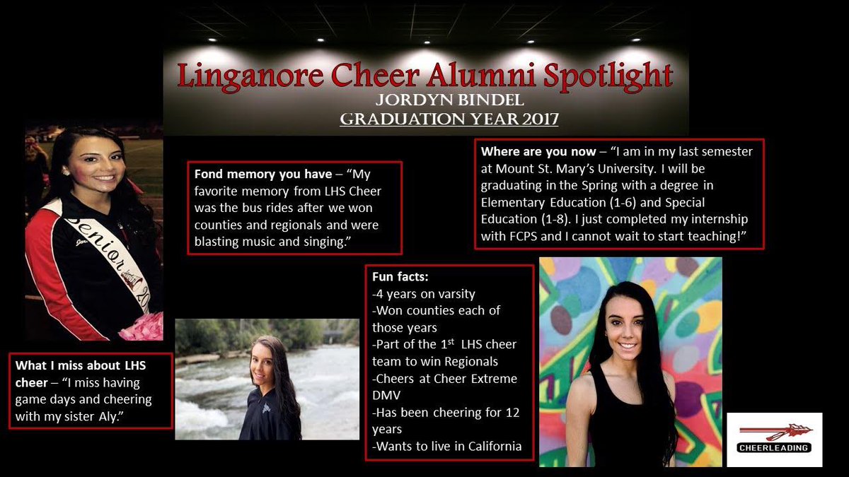 LinganoreCheer's tweet photo. Our next Alumni Spotlights are sisters, Jordyn and Aly!!! Fun Fact, we currently have two more Bindel sisters on varsity! A family of talent for sure!! https://t.co/3PfJK4h1AC