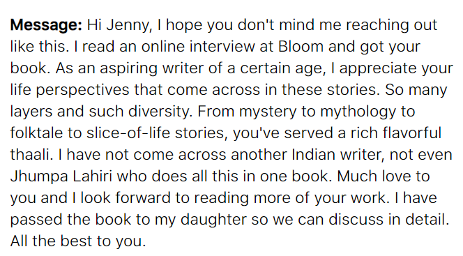 jennybhatt's tweet photo. So this is one way to start the morning with tears. I don't know this lady but the odd email like this one reminds me that my work has a readership out there.

#EachofUsKillers https://t.co/IR5GI6efS3