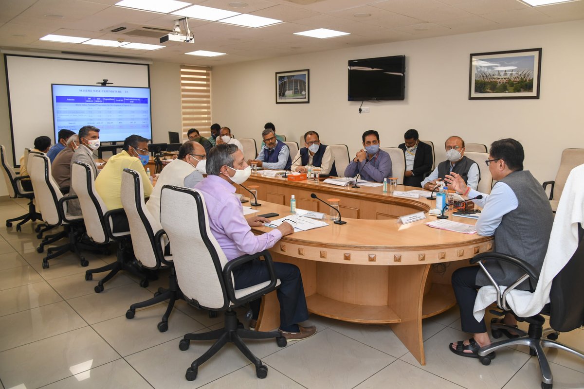 Shri <a href="/KirenRijiju/">Kiren Rijiju</a> chaired a review meeting on various Sports Developments in the country and further demand for grants in 2021-22.