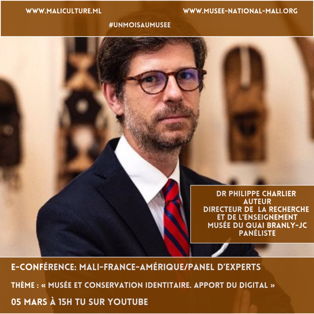 MaliCultureML's tweet photo. Retrouvez nos experts vendredi à 15h #Mali pour discuter de muséologie, puis digital. 
@doctroptard, Dr Philippe Charlier: Auteur, multi-titre et son collègue malien Dr Daouda Keita, archéologue et DG @MlMusee vous expliqueront la mission des musées. Ici⤵️
https://t.co/NfwLnGHOIl https://t.co/pFhx81nru6