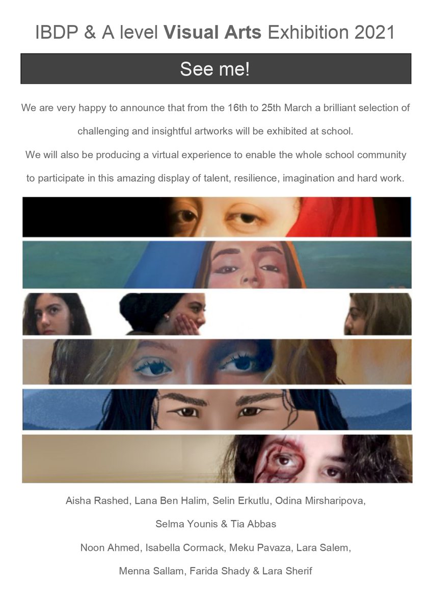 NcbisArt's tweet photo. IBDP &amp; A level Visual Arts Exhibition 2021
We are happy to announce that from the 16th to 25th March a brilliant selection of challenging &amp; insightful artworks will be exhibited at school. 
We will also be producing a virtual experience to share with our whole school community. https://t.co/ixKLa2Y9TV