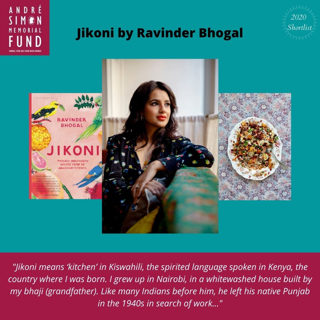 SHORTLISTED BOOK Ravinder Bhogal’s Jikoni features evocative stories illustrating the relationship between food, people, place and identity @cookinboots #JikoniCookbook #andresimonshortlist2020