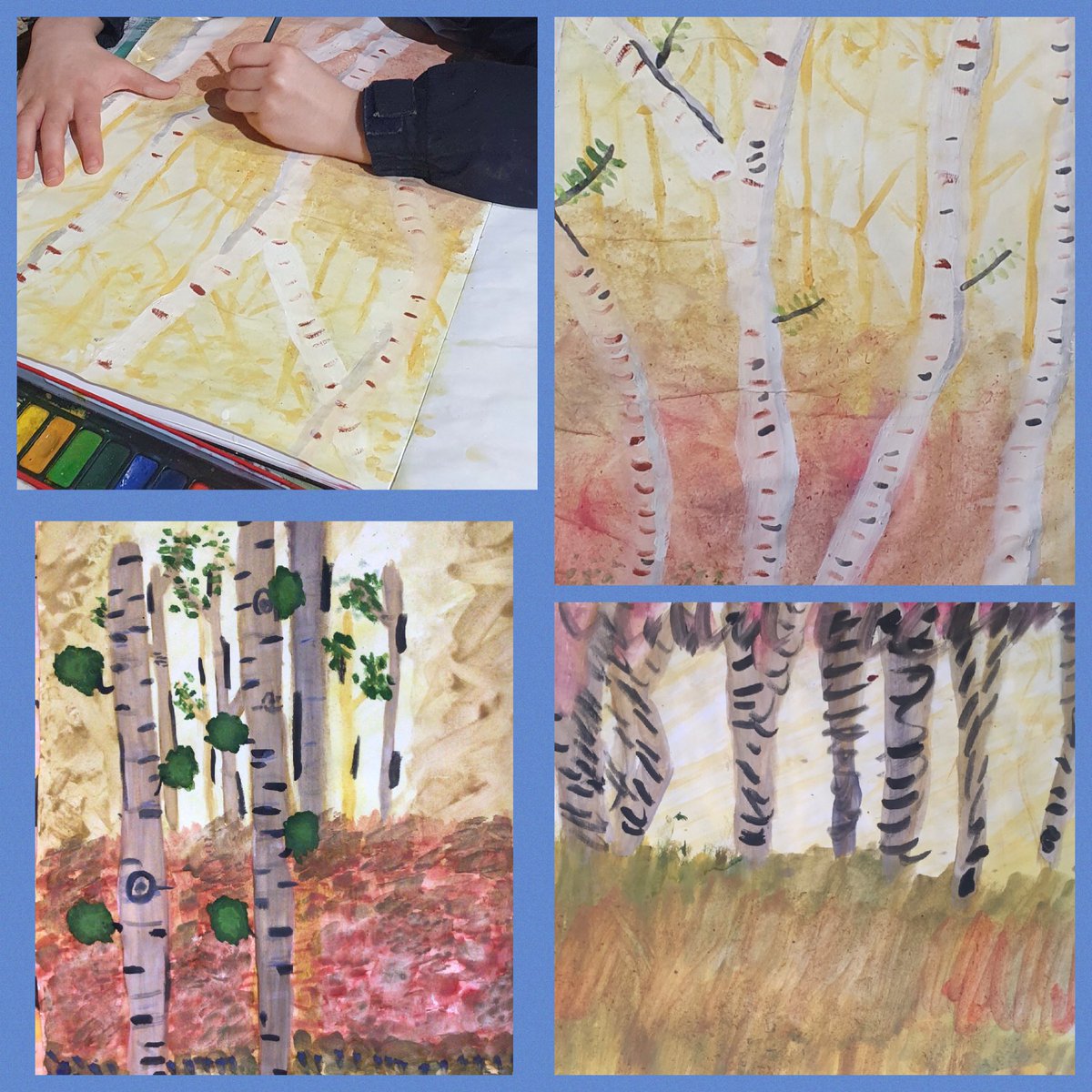 UptonDT's tweet photo. Welcoming in spring with our stunning silver birch tree paintings #UptonHouseatHome @UptonHead @UptonF3 @UptonF4 @UptonF5 @UptonF6 #UptonDifference #UptonJourney #homelearning #spring @ArtyTeacher #abstractart #UptonPrep @LondonSouthArt #impressionism #SilverBirchTree #painting https://t.co/jhlD1V0PpW
