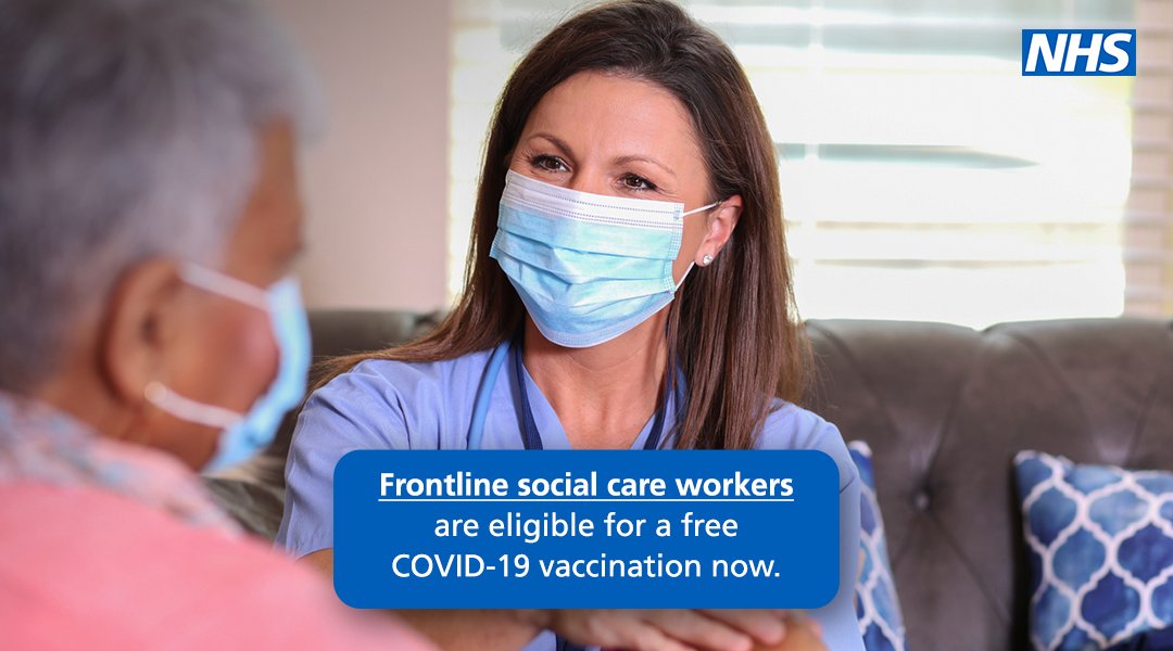 Social care workers can still have the COVID-19 vaccine. 

Join the millions of others who have received their first dose by booking at: nhs.uk/Covid-Vaccinat…