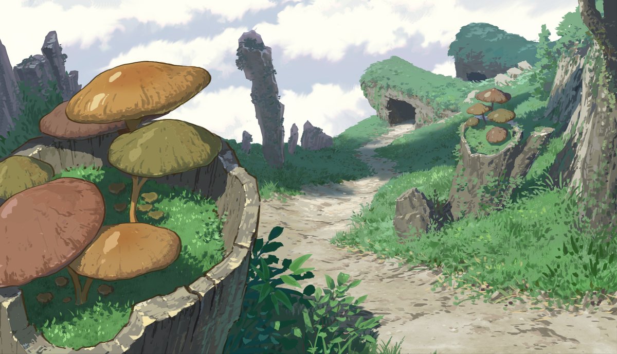 no humans outdoors mushroom scenery cloud sky tree  illustration images