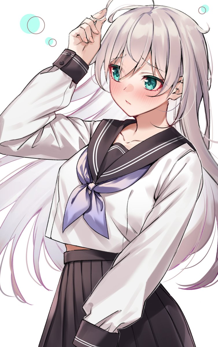 hibiki (kancolle) 1girl solo long hair sailor collar black sailor collar white background simple background  illustration images